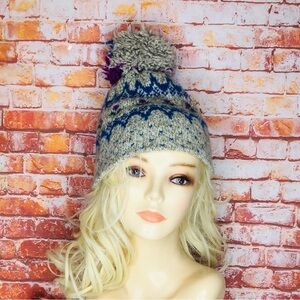 Vintage Colorful Wool Blend Fair Isle Pom Pom Knit Beanie Hat